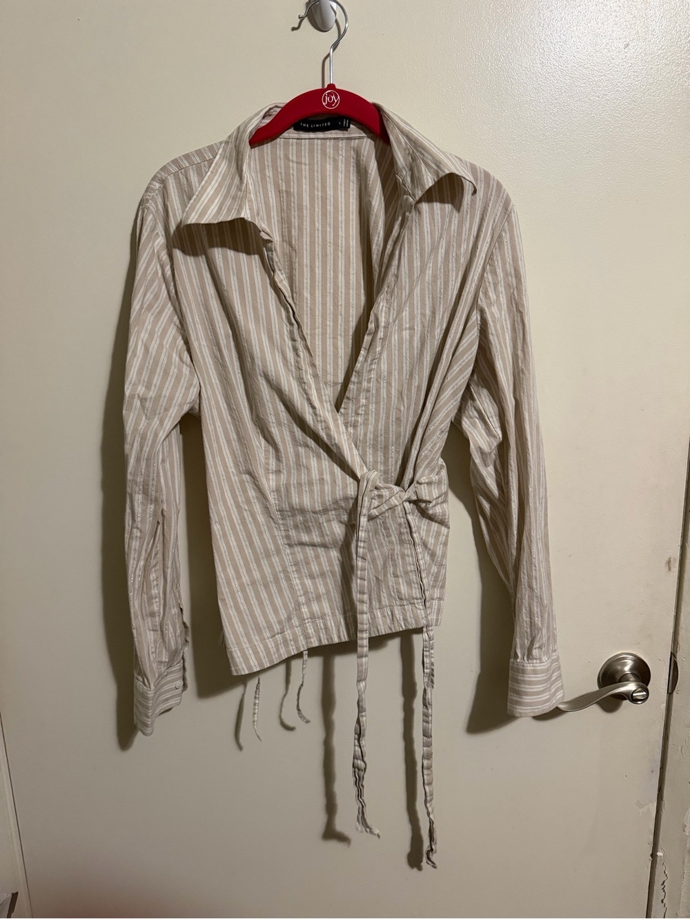 The Limited Beige and Cream Striped Wrap Blouse